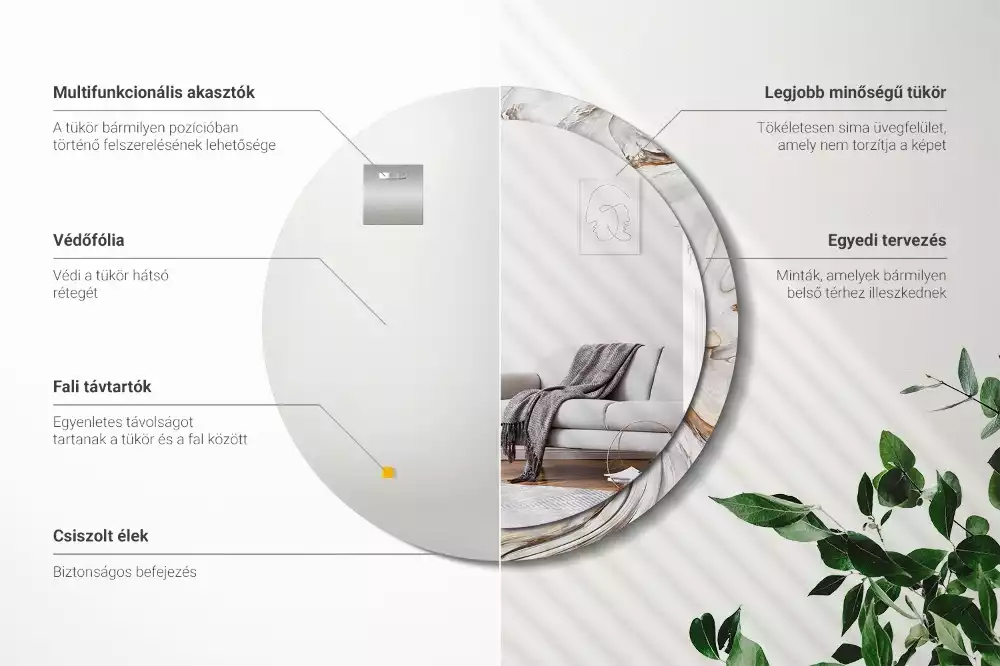 Bedrukte ronde spiegel Licht marmer