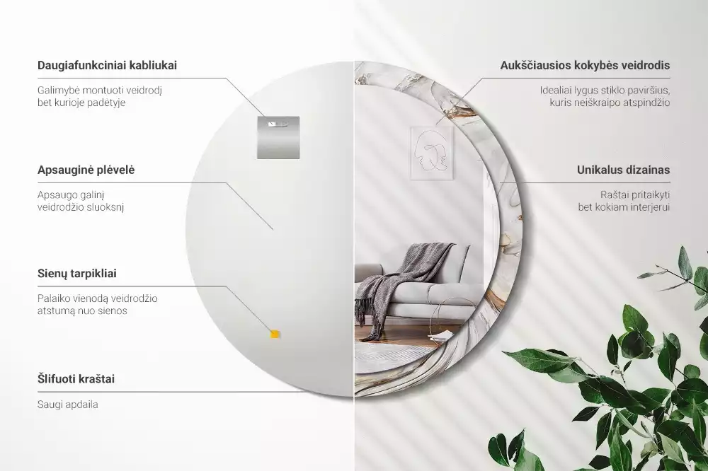 Bedrukte ronde spiegel Licht marmer