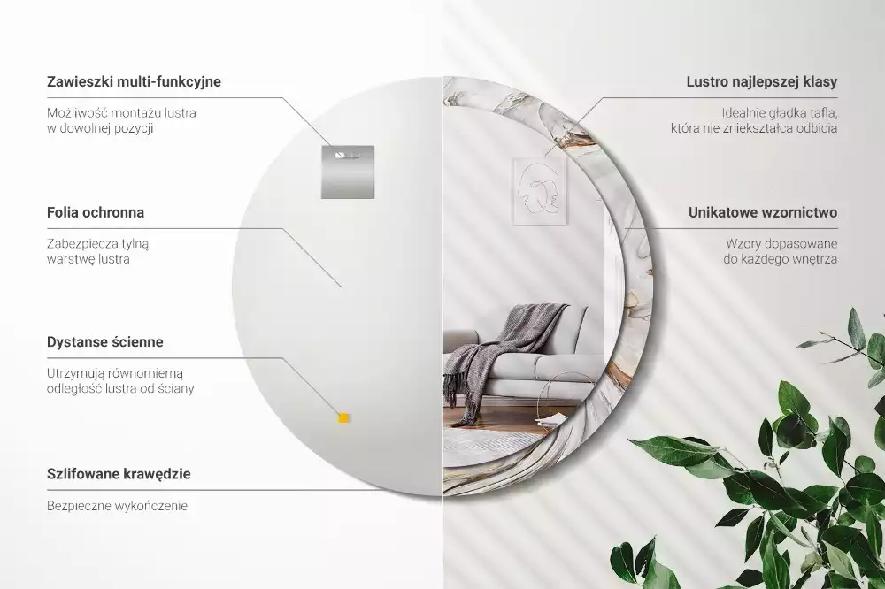 Bedrukte ronde spiegel Licht marmer