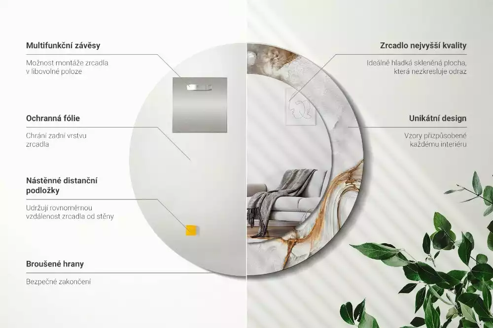 Bedrukte ronde spiegel Licht marmer