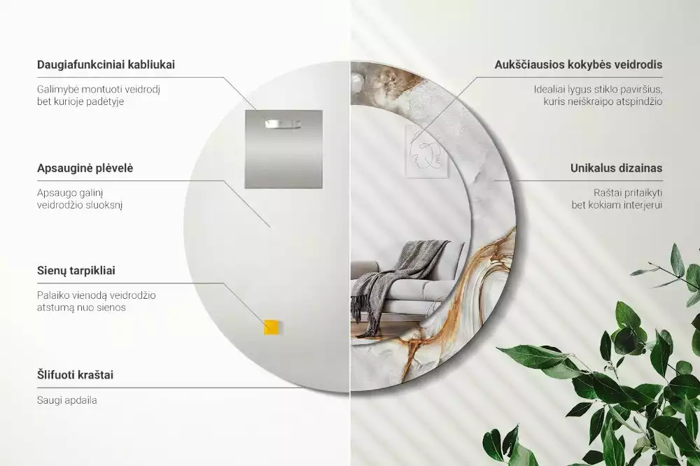 Bedrukte ronde spiegel Licht marmer