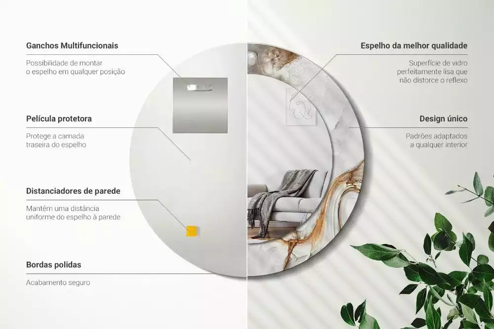 Bedrukte ronde spiegel Licht marmer