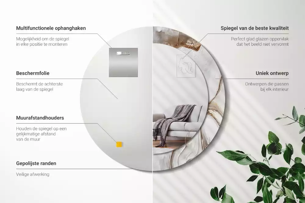 Bedrukte ronde spiegel Licht marmer