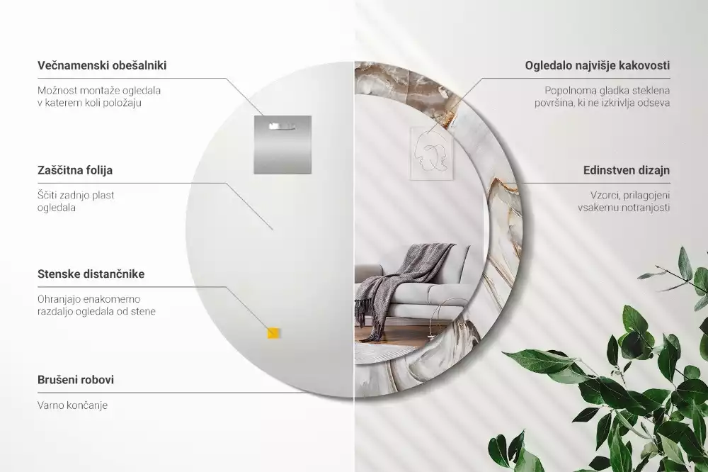 Bedrukte ronde spiegel Licht marmer