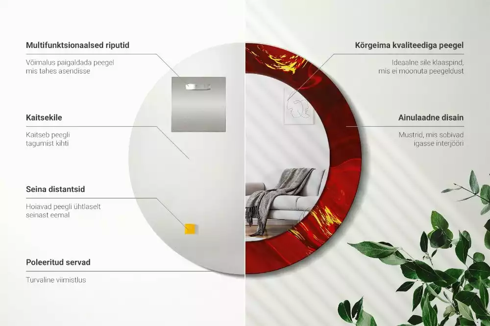 Ronde spiegel met bedrukte lijst Rood marmer