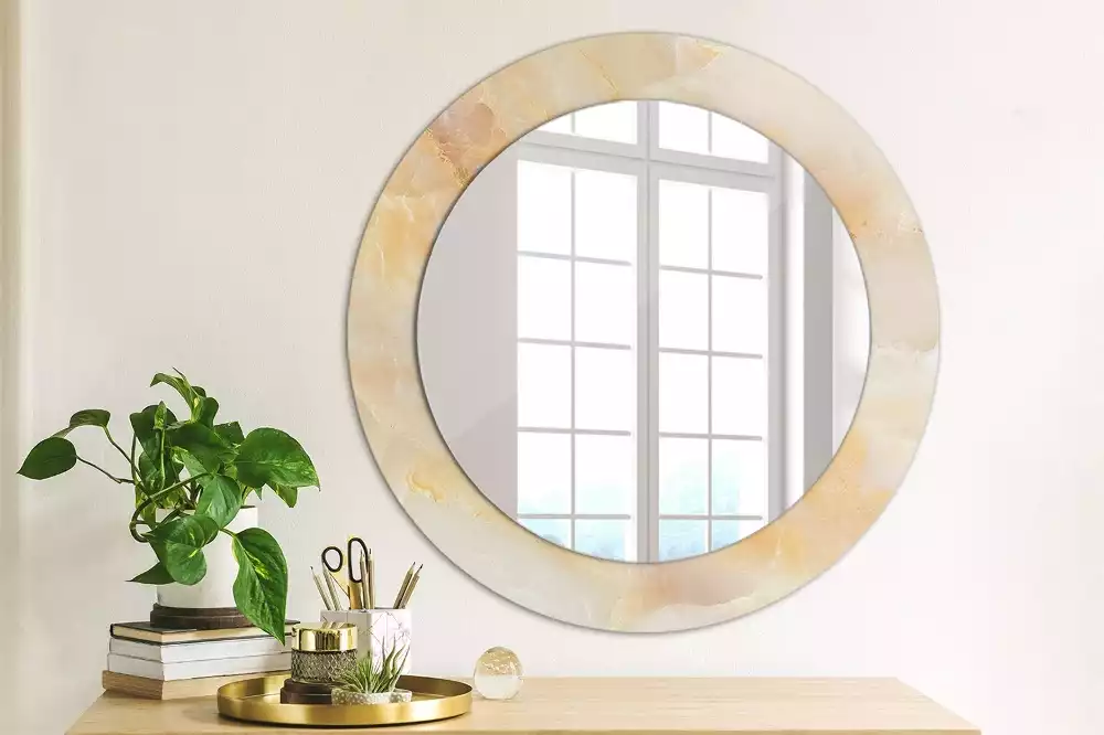 Ronde spiegel met decoratie Onyx marmer