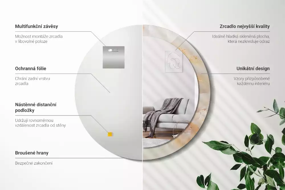 Ronde spiegel met decoratie Onyx marmer