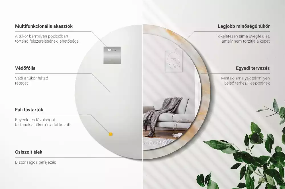 Ronde spiegel met decoratie Onyx marmer