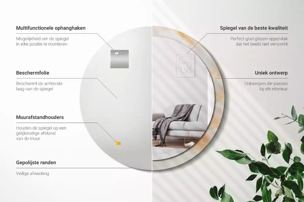 Ronde spiegel met decoratie Onyx marmer