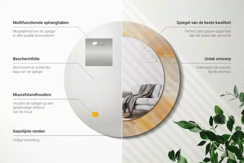 Ronde spiegel met decoratie Onyx marmer