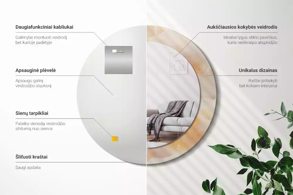 Ronde spiegel met decoratie Onyx marmer