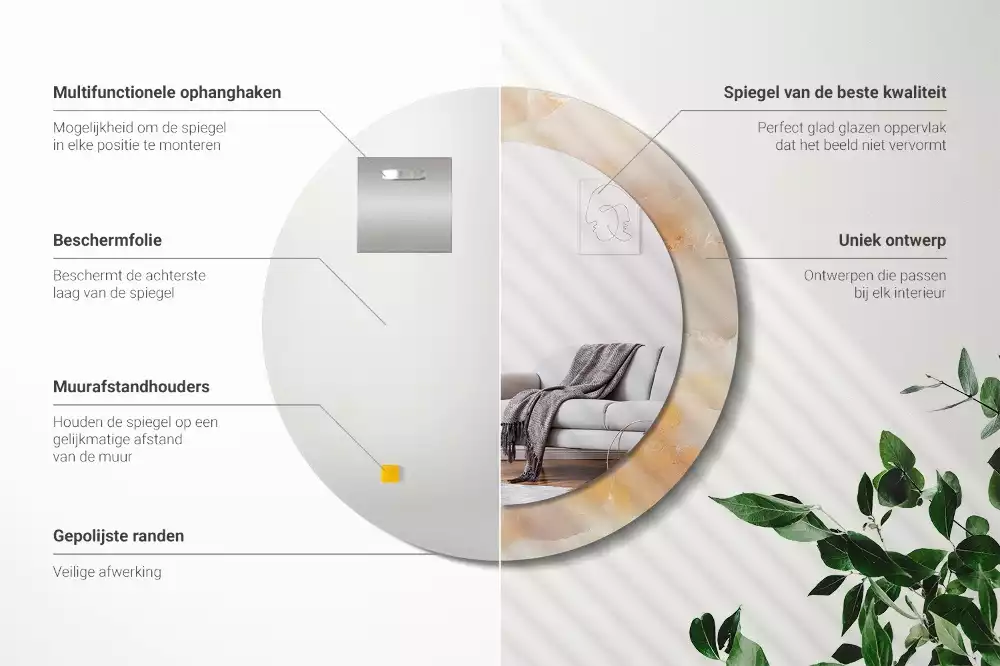 Ronde spiegel met decoratie Onyx marmer