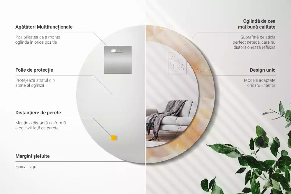 Ronde spiegel met decoratie Onyx marmer