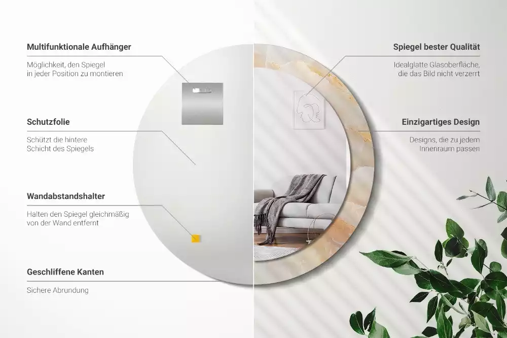 Ronde spiegel met decoratie Onyx marmer