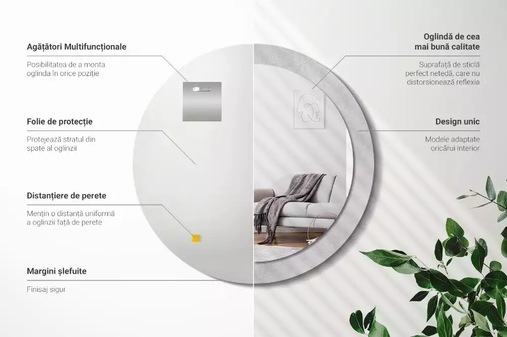 Ronde spiegel met decoratie Betonnen textuur