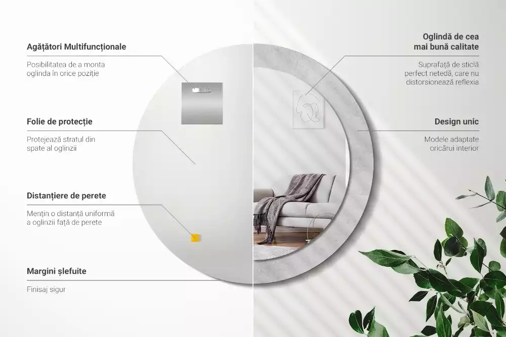 Ronde spiegel met decoratie Betonnen textuur