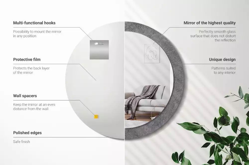 Bedrukte ronde spiegel Betonnen textuur