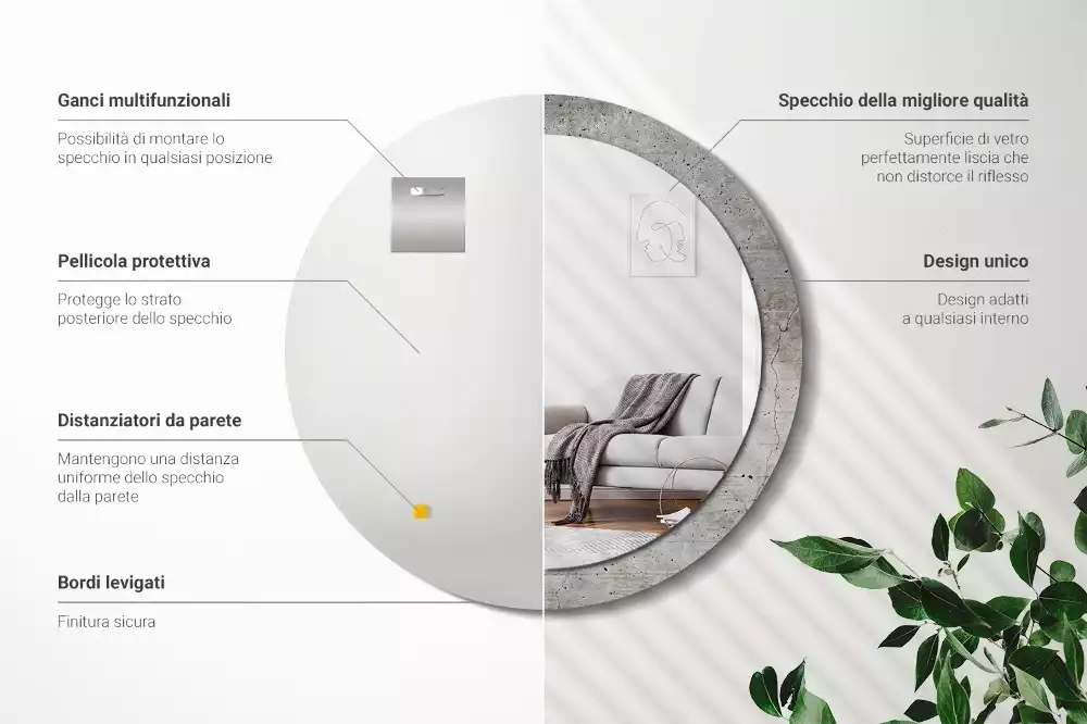 Ronde spiegel met bedrukte lijst Grijs beton