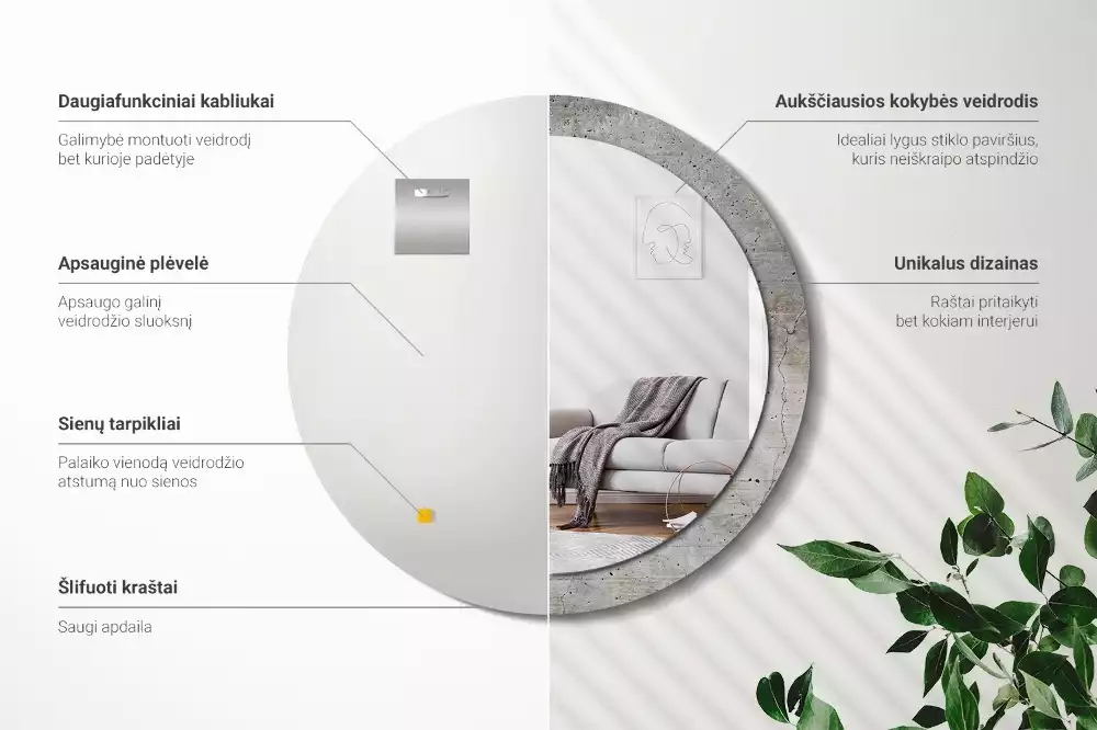 Ronde spiegel met bedrukte lijst Grijs beton