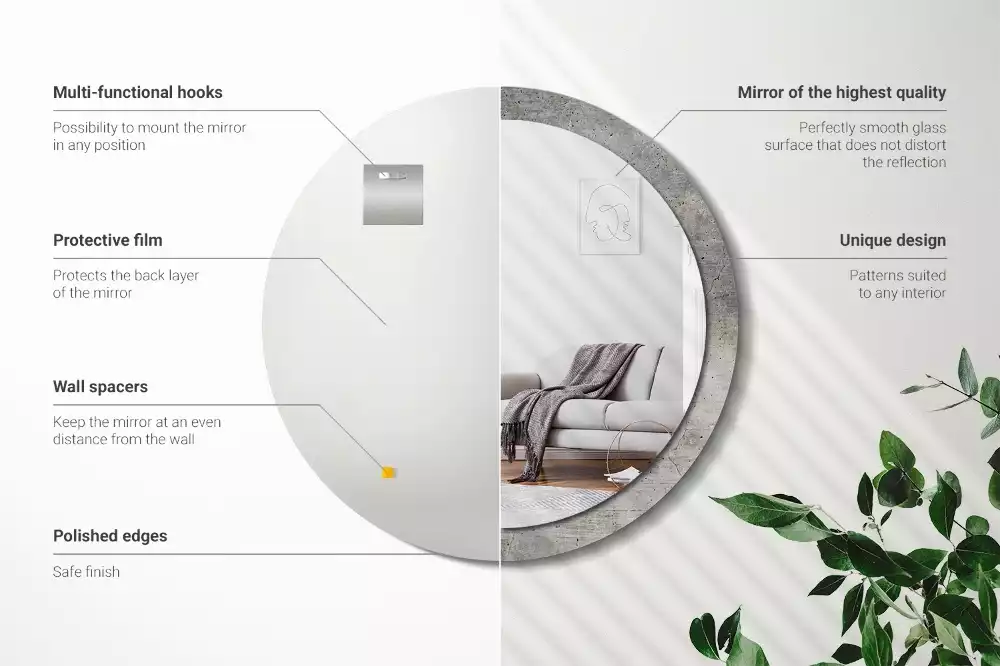 Ronde spiegel met bedrukte lijst Grijs beton