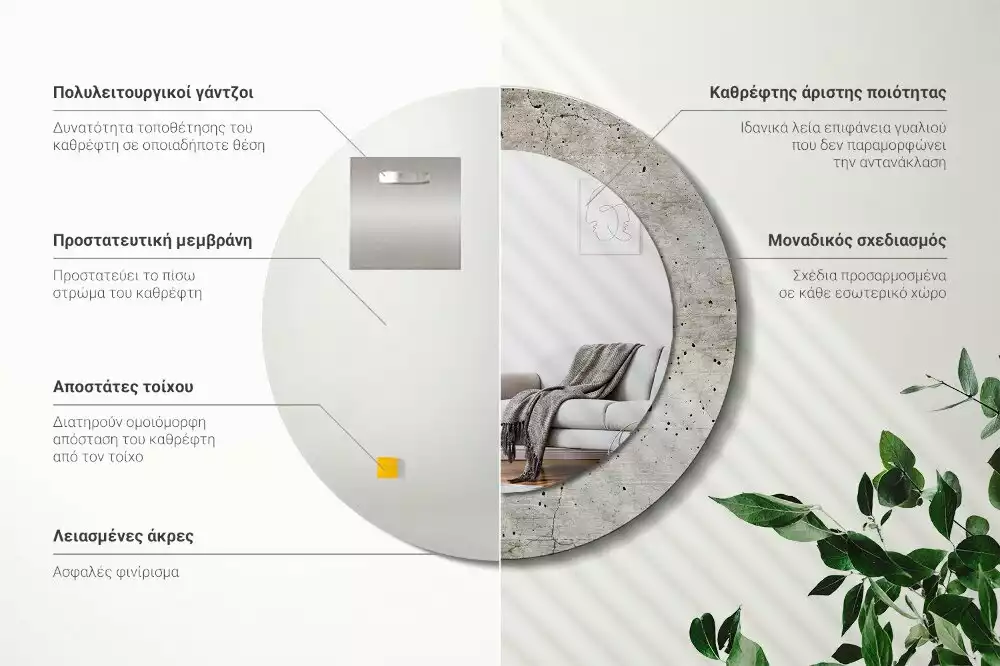 Ronde spiegel met bedrukte lijst Grijs beton