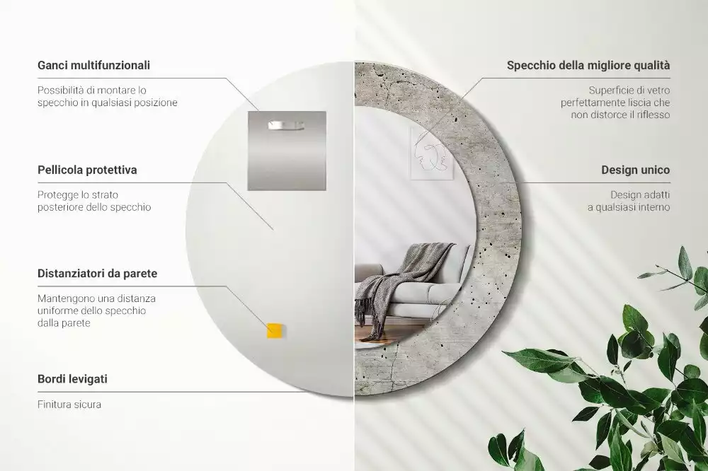 Ronde spiegel met bedrukte lijst Grijs beton