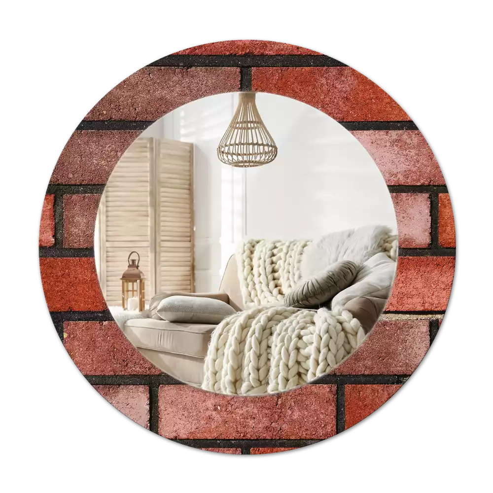 Ronde spiegel met decoratie Rode baksteen