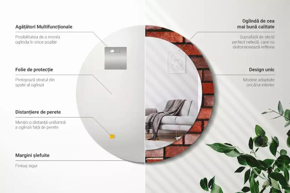 Ronde spiegel met decoratie Rode baksteen