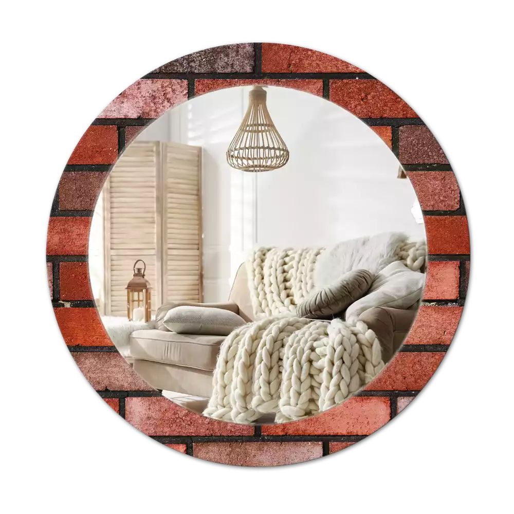 Ronde spiegel met decoratie Rode baksteen