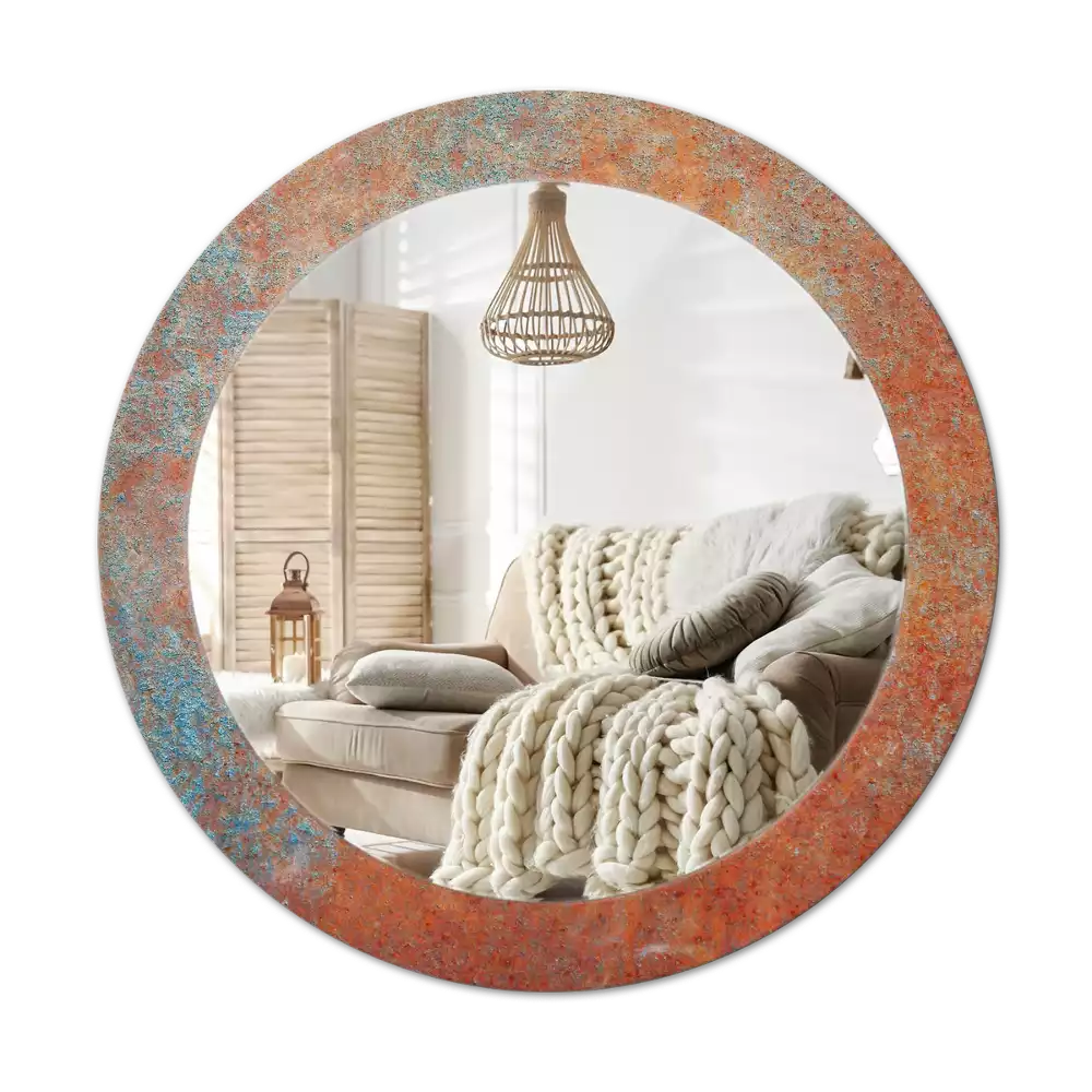 Bedrukte ronde spiegel Roestig metaal