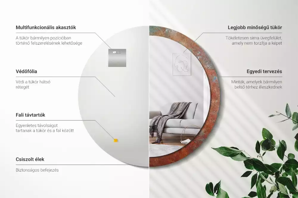 Bedrukte ronde spiegel Roestig metaal