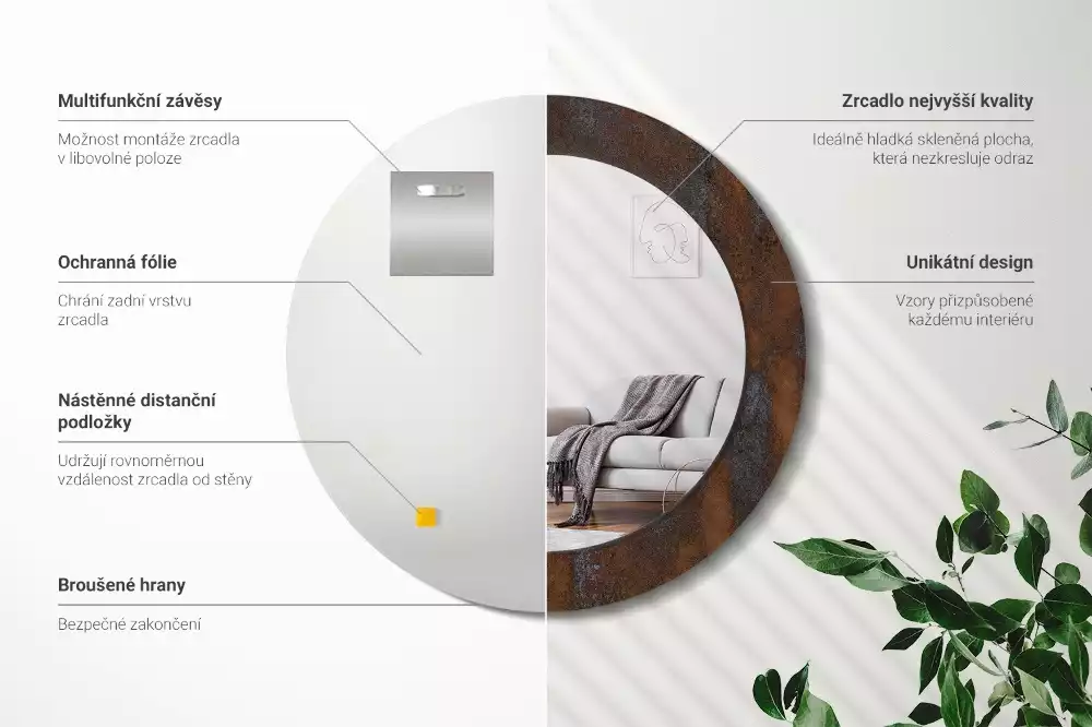 Ronde spiegel met decoratie Metaalachtig rustiek