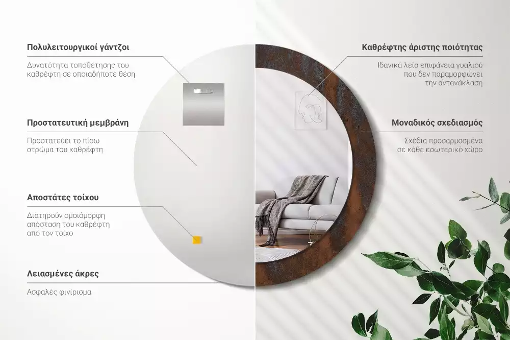 Ronde spiegel met decoratie Metaalachtig rustiek