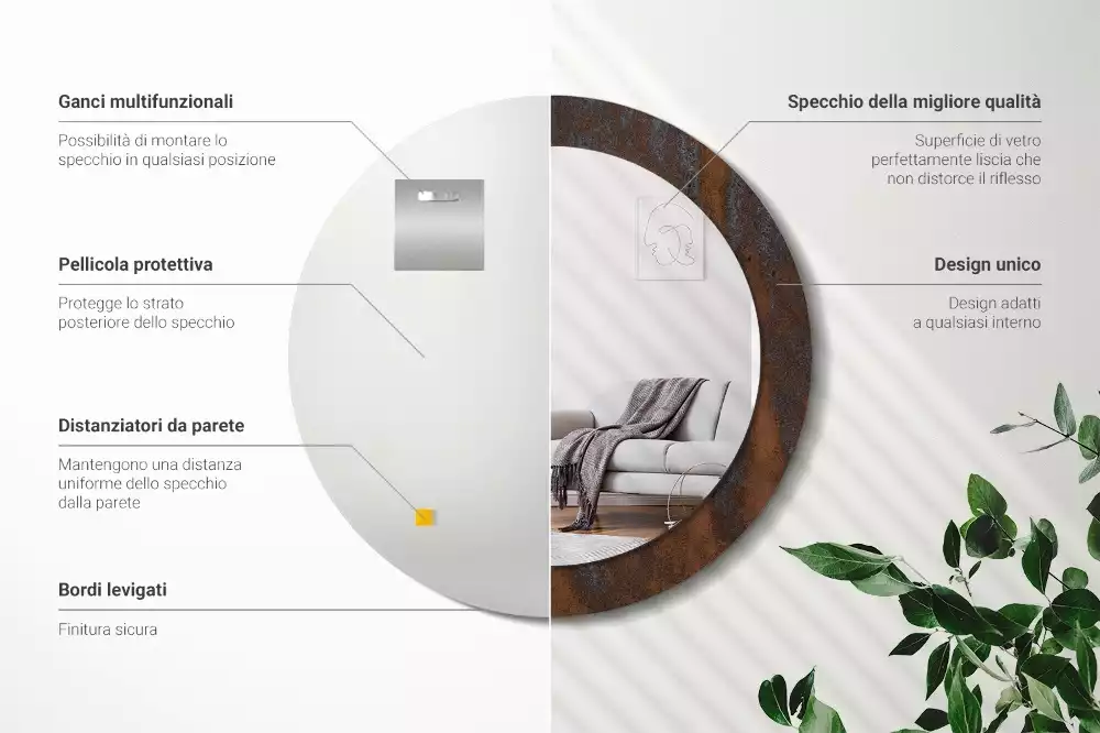 Ronde spiegel met decoratie Metaalachtig rustiek