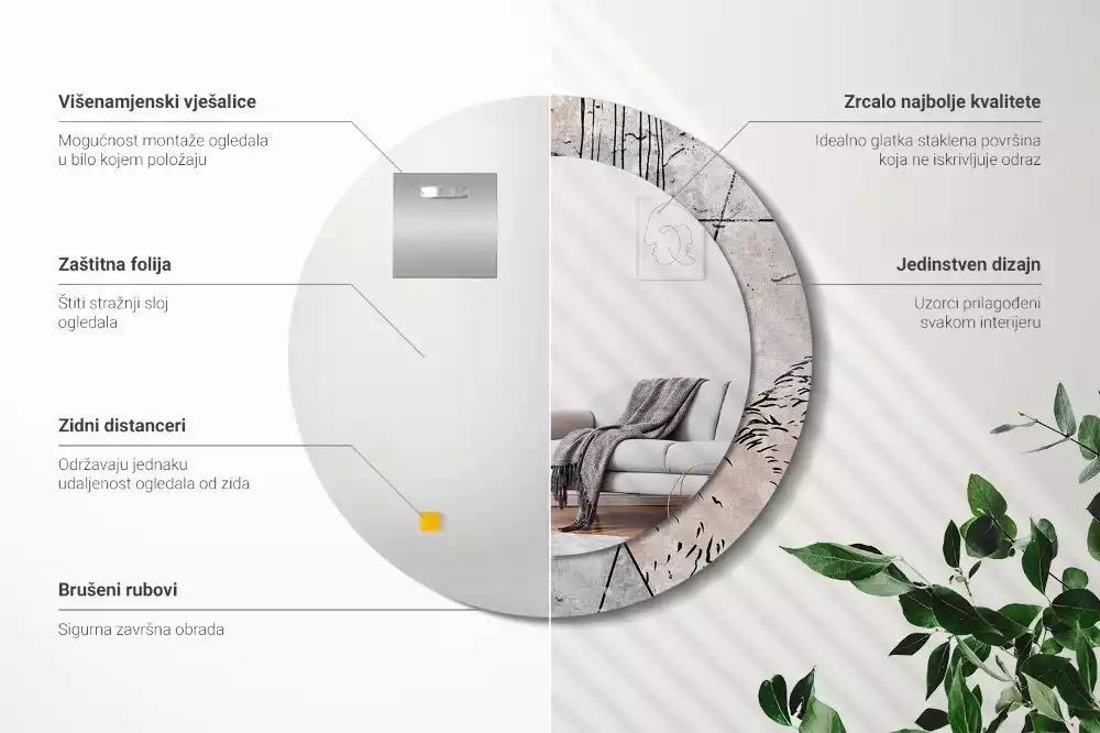 Bedrukte ronde spiegel Abstracte dieren