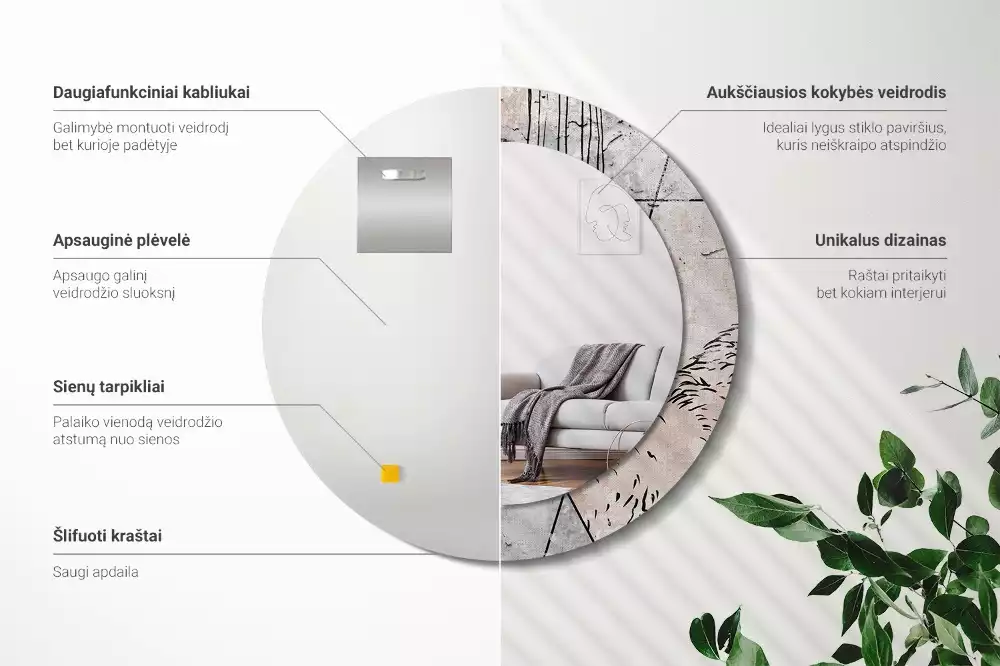 Bedrukte ronde spiegel Abstracte dieren