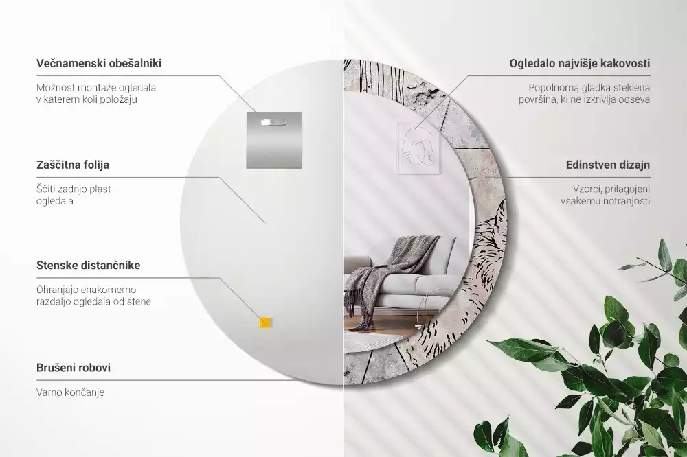 Bedrukte ronde spiegel Abstracte dieren