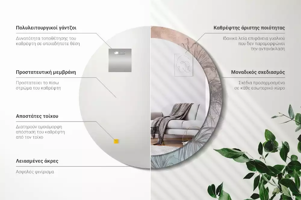 Ronde spiegel met decoratie Tropische bloemen