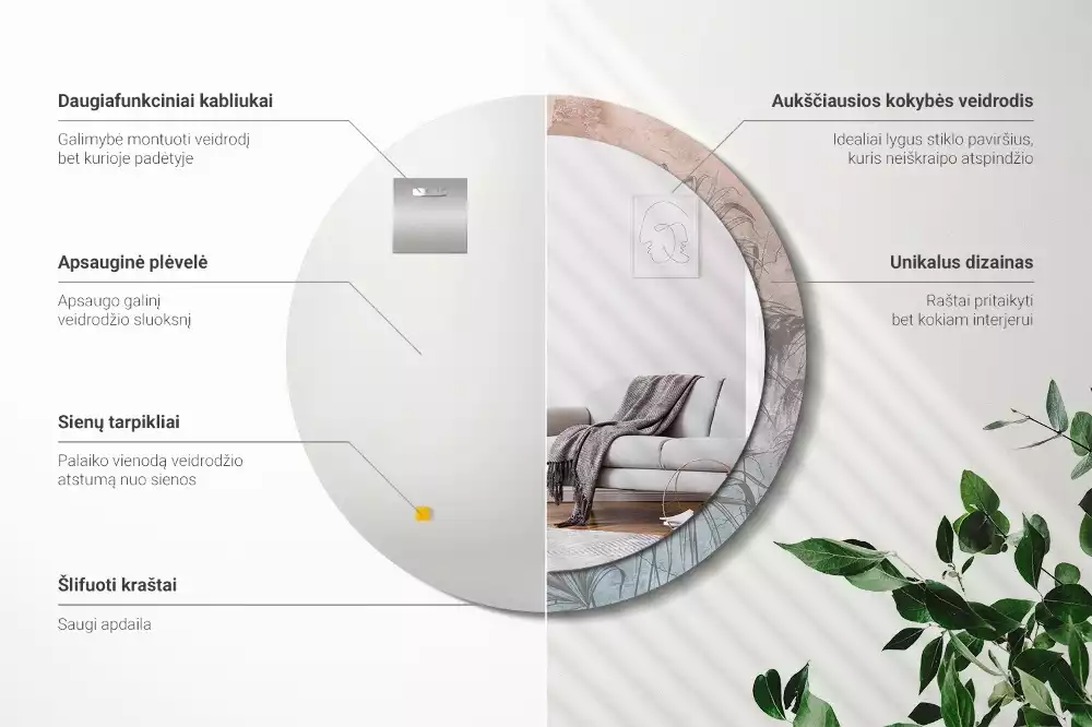 Ronde spiegel met decoratie Tropische bloemen