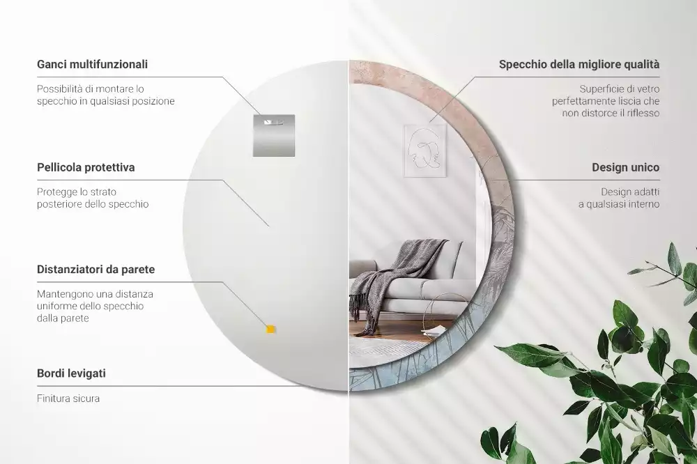 Ronde spiegel met decoratie Tropische bloemen