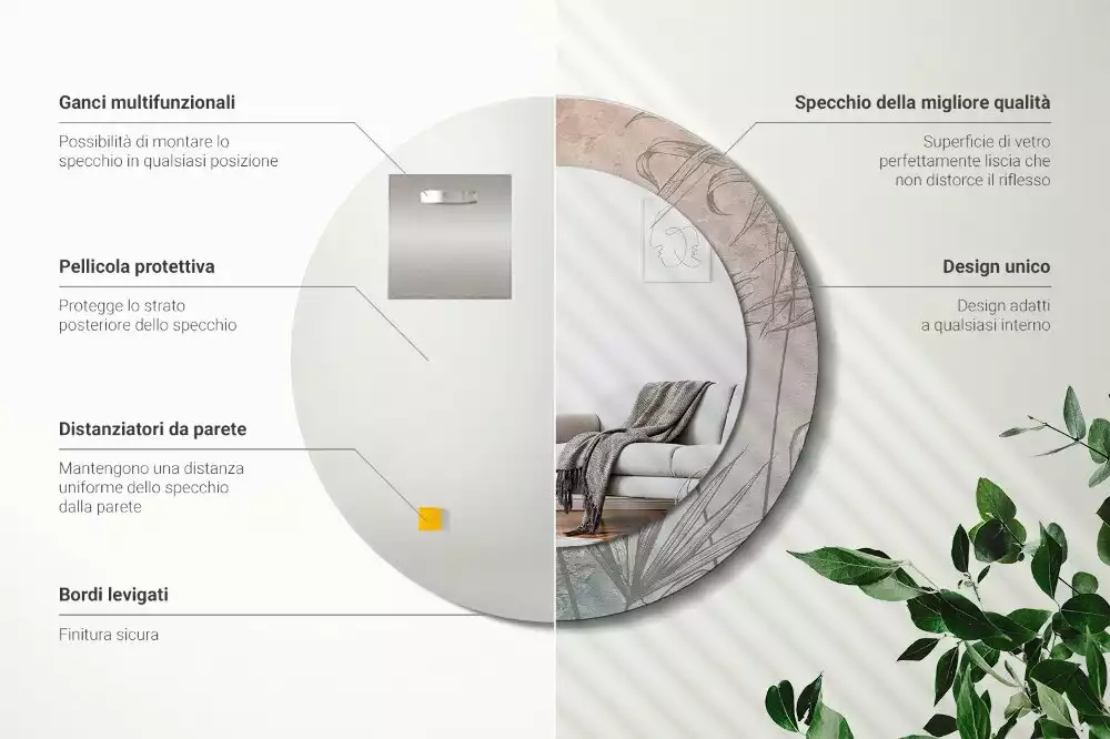 Ronde spiegel met decoratie Tropische bloemen