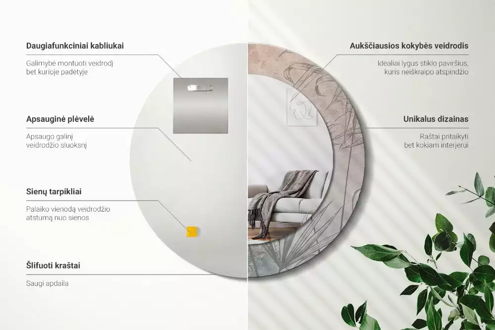 Ronde spiegel met decoratie Tropische bloemen