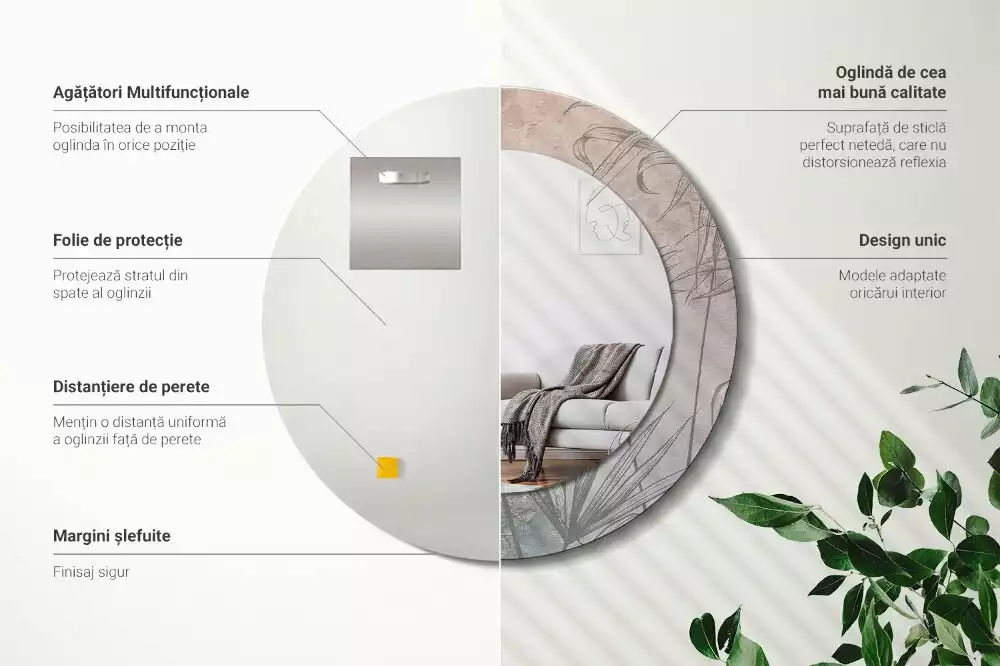 Ronde spiegel met decoratie Tropische bloemen