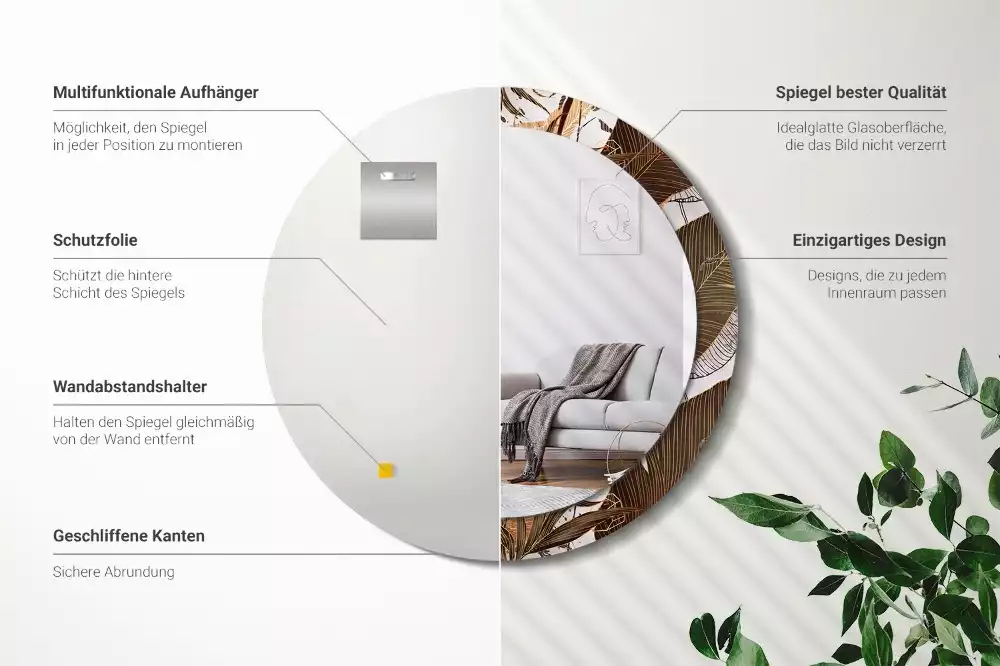 Bedrukte ronde spiegel Palmbladeren
