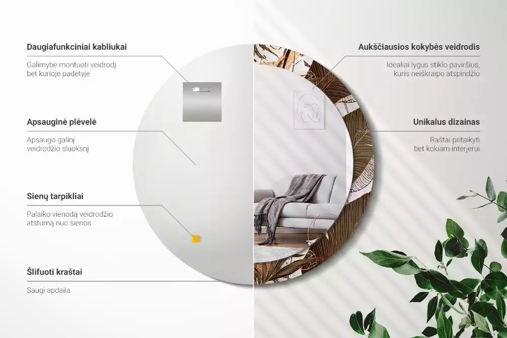 Bedrukte ronde spiegel Palmbladeren