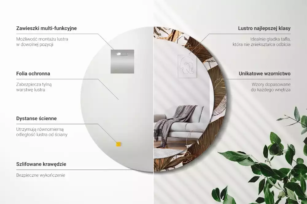 Bedrukte ronde spiegel Palmbladeren