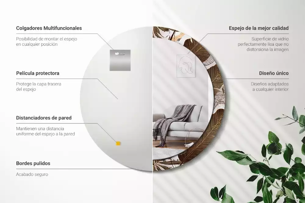 Bedrukte ronde spiegel Palmbladeren