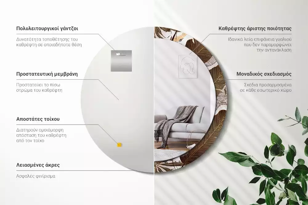 Bedrukte ronde spiegel Palmbladeren