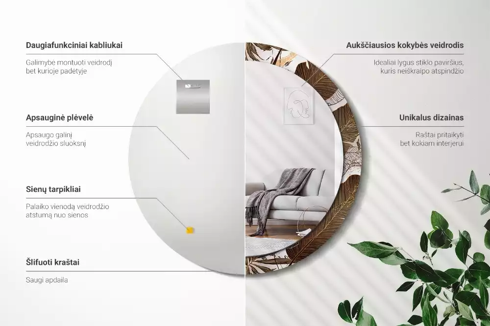 Bedrukte ronde spiegel Palmbladeren