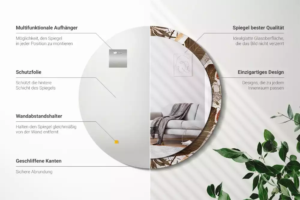 Bedrukte ronde spiegel Palmbladeren